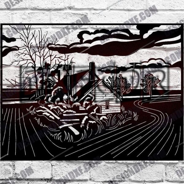 Old Barn Farm Scene DXF File