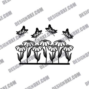 Flowers with Butterflies DXF Design