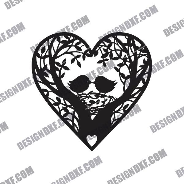 Lovely Birds Heart DXF File