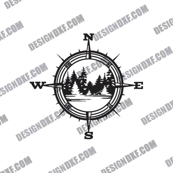 Trees Compass Scene DXF File