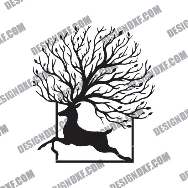 Tree Deer Wall Decor DXF File