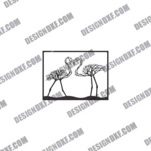 Tree Flamingo Wall Decor DXF File